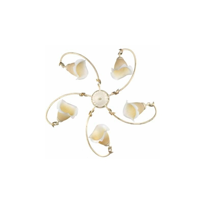 ONLI Plafoniera 5 luci in Metallo Avorio spennellato Oro con vetri Plissé sfumati Ambra