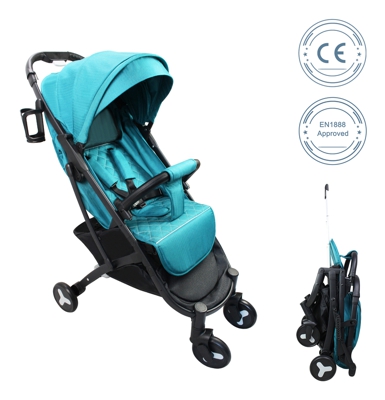 Leogreen - Child Pushchair, Baby Stroller, Dark green, with cup holder, carry bag and rain cover, Materiale: Poliestere