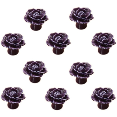 Fleur Rose Maniglia per Porta in Ceramica Comò Armadio da Cucina Maniglie Cassetto Armadio Confezione Da 10, Viola - Langray