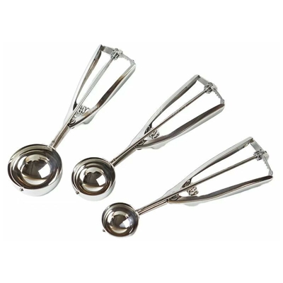 Cucchiai di ghiaccio in acciaio inox cucchiai di ghiaccio - 3 cucchiai di ghiaccio, pasta, melone - cucchiai di ghiaccio con trigger - 3 diverse