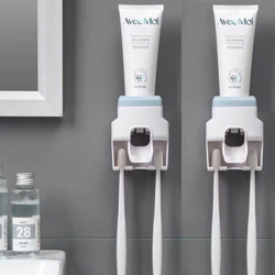 Distributore del supporto per denti da denti da denti da dentifricio 2pcs, supporto a parete, set di accessori da bagno portanti, (blu) precio