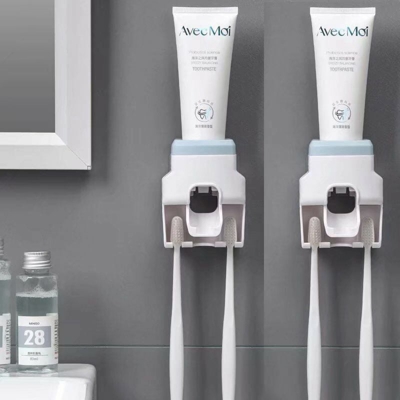 Distributore del supporto per denti da denti da denti da dentifricio 2pcs, supporto a parete, set di accessori da bagno portanti, (blu)