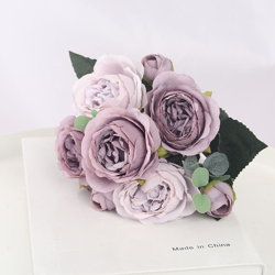 Simulazione Pink Bouquet da sposa Faux decorazione floreale muro verde fiore seta soggiorno decorazione (viola) precio
