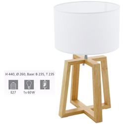 Chietino - Lampada da tavolo 1, 1 lampada da tavolo, design naturale, lampada da comodino in legno, tessuto e acciaio, bianco, naturale, attacco E27, características