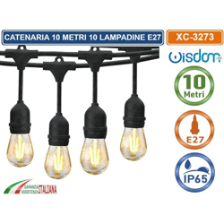 Wisdom - Catena luminosa E27 pendente 10 metri con 10 portalampada IP65 colore nero características