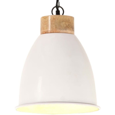 vidaXL Lampadario Industriale Bianco Ferro e Legno Massello 23 cm E27 - Bianco