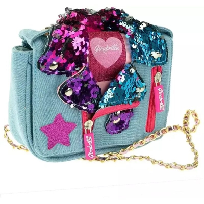 Lgvshopping - Girabrilla Tracolla Jeans e Paillettes Borsetta a Forma di Biker Bag 20x19cm