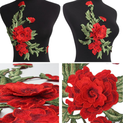 Drillpro - Il ricamo 3D del fiore floreale verde rosso cuce sulle toppe in pizzo. Modelli di applique LAVENTE precio