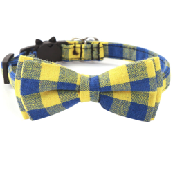 Collana Cat Bowknot Collana Cat Security Fibbia Bowknot Removible Pet Check Collana (Blu giallo características