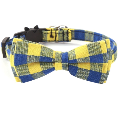 Collana Cat Bowknot Collana Cat Security Fibbia Bowknot Removible Pet Check Collana (Blu giallo