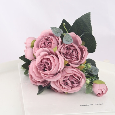 Simulazione Pink Bouquet da sposa Faux decorazione floreale muro verde fiore seta soggiorno tavolo da pranzo decorazione (viola)