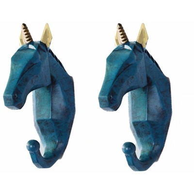 2 pezzi di gancio gancio animale all'uncinetto cappotto portachiavi scaffale portachiavi (unicorno blu