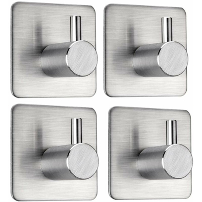Gancio asciugamano, autoadesivo, rack asciugamani senza fori, porta cappotto a parete, 4 ganci accappatoio in acciaio inox fino a 8 kg, per bagno e