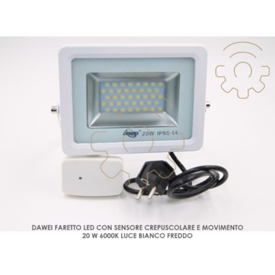 Dawei faro faretto a led 20w 6000K luce bianco freddo con sensore crepuscolare PIR