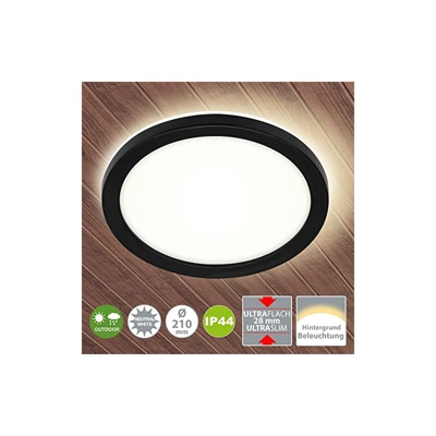 Luce per esterni a LED, lampada da parete da esterno con retroilluminazione, 8 watt, 1.200 lumen, 4.000 kelvin, bianca/nera, rotonda, Ã? 21cm