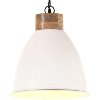 vidaXL Lampadario Industriale Bianco Ferro e Legno Massello 35 cm E27 - Bianco