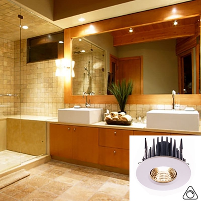 Faretto led 6.5w IP65 DIMMERABILE foro 68mm ambienti umidi doccia sauna luce spot 45 gradi A++ Luce Viola Rifinitura Silver satinato