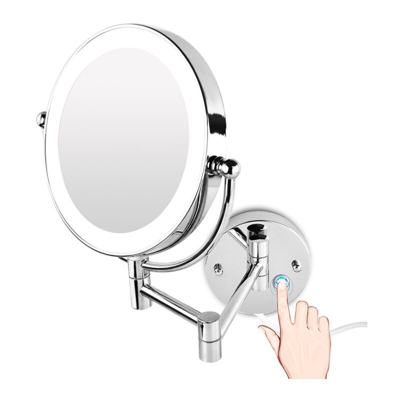Specchio di ingrandimento a LED, specchio di trucco luminoso, ingrandimento 3 volte, rotazione a doppia faccia a 360 °, facile da installare, argento