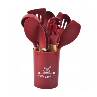 Utensili da cucina in silicone colore con manico in legno in silicone cucchiaio cucchiaio cucchiaio utensili da cucina, vino rosso