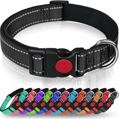 Collana in nylon riflettente reflettabile regolabile classico con morbida maglia traspirante imbottita per i cani, m, nero