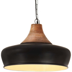 vidaXL Lampada Soffitto Industriale Nera Ferro Legno Massello 26cm E27 - Nero características