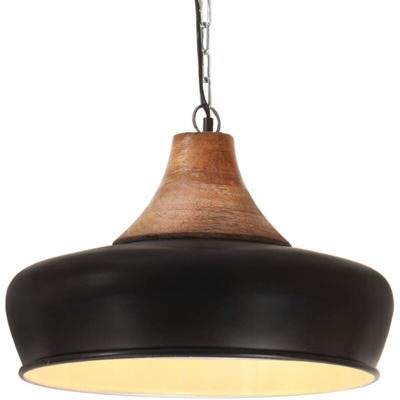 vidaXL Lampada Soffitto Industriale Nera Ferro Legno Massello 26cm E27 - Nero