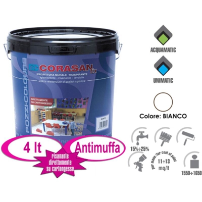 Pozzi Corasan tix 4 lt pittura lavabile bianco idropittura murale traspirante risanante