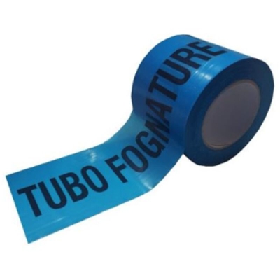 Nastro politene azzurro 200 mt 'ATTENZIONE TUBO FOGNATURE' per segnalazione scavi sotterranei con presenza tubi fognari