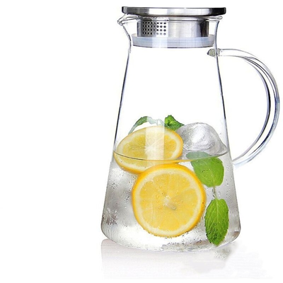 Brocca in vetro da 2 litri con coperchio, caraffa di vetro per acqua, tè ghiacciato / vino / caffè / latte / con juice caraffa