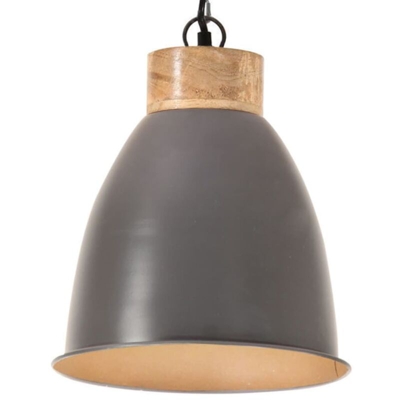 vidaXL Lampadario Industriale Grigio Ferro e Legno Massello 23 cm E27 - Grigio