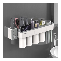 Staffa di montaggio a parete per supporto per il bagno 4 tazze + scatola di immagazzinaggio per dentifricio per dispositivo di compressione della en oferta