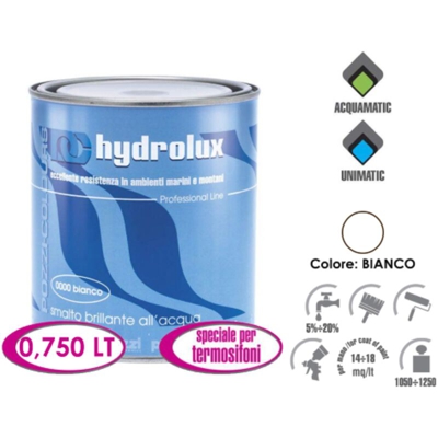 Pozzi Hydrolux 750 ml smalto bianco lucido all'acqua per termosifoni inodore acrilico satinato legno ferro muro