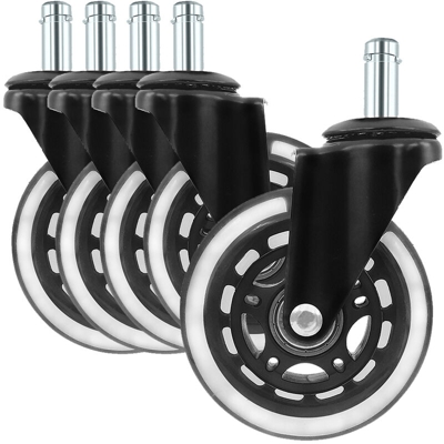 Asupermall - Anello di sicurezza da 3 pollici Ruota trasparente nera Poliuretano PU Ruota silenziosa Ruota per sedia da ufficio 5PCS Ruota girevole a