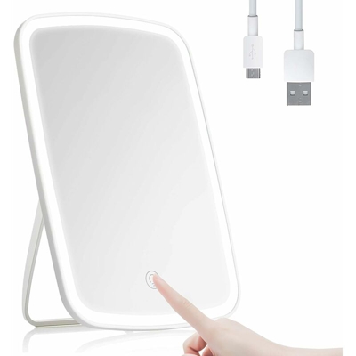 Specchio per trucco con luce LED con interruttore tattile, guarigione variabile, specchio da tavolo ricaricabile USB per trucco, barba e viso - Litzee