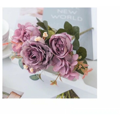 Nordic wedding high simulation bouquet flower flower flower decoration decorazione croce bordo di plastica decorazione rosa bouquet fiore seta (viola)