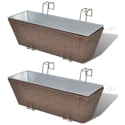 Set 2 Pz Piantatrice Trapezoidale In Rattan Per Balcone 50 Cmi Marrone