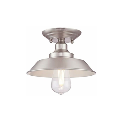 63700 â?? Apparecchiatura da soffitto Iron Hill per montaggio semi-rasente da interno da 22 cm a una luce, finitura di nichel spazzolato