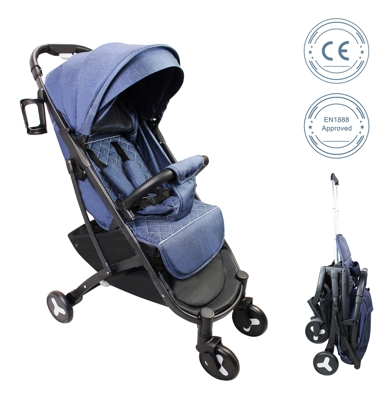 Leogreen - Child Pushchair, Baby Stroller, Blu, with cup holder, carry bag and rain cover, Materiale: Poliestere