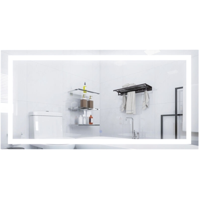 Specchio Bagno con Luce LED, Sistema Antiannebbiamento e Interruttore Touch, Vetro e Alluminio, 120x60x4cm - Kleankin