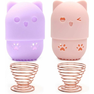 LITZEE Custodia da viaggio per espositore in spugna per trucco ? 2 porta spugna per trucco in silicone per gatti + 2 porta spugna ? Borsa protettiva