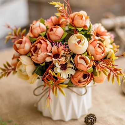 Farme farina fiore salone decorazione floreale fiore in plastica ceramica vaso set mobili tv portico tavolo da pranzo tavola di seta disposizione