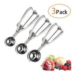 Cucchiaio di gelato in acciaio inox-3 cucchiai di ghiaccio per gelato, pasta, cucchiaio di melone con trigger-3 diverse dimensioni, 6 cm di en oferta