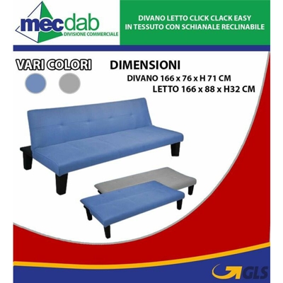 Click Clack Easy Divano 3 Posti Letto Matrimoniale Pieghevole Colore Blu