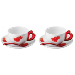 Set 2 Tazzine da Caffe' con Piattini e Cucchiaini Love Rosso - Guzzini características