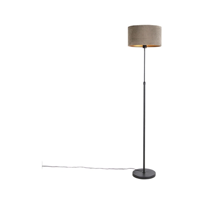 Lampada da terra con paralume parte fl - Rustico - Tessuto,Acciaio - Taupe/Nero - Cilindro/Oblungo/Tondo Max. 1 x Watt - Qazqa