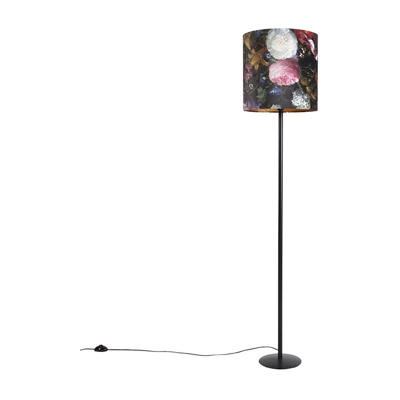 Lampada da terra con paralume simplo fl - Classico - Tessuto,Acciaio - Multicolore - Cilindro/Oblungo/Tondo Max. 1 x Watt - Qazqa