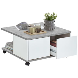 Tavolino Da Caffè Con Ruote 70x70x35,5 Cm Cemento E Bianco Lucido en oferta