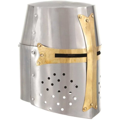 Elmo da Cavaliere Medievale Crociato Replica LARP Argento - Vidaxl
