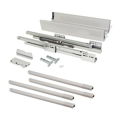 Kit De Cajón Para Cocina O Baño Con Guias De Extracción Total Y Cierre Suave, Altura 204mm Y Profundidad 400mm, Gris