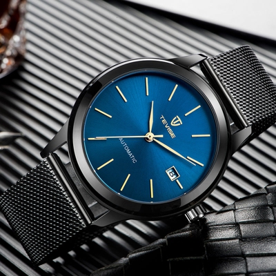 Marca Luxury Gold Uomo Automatico Meccanico Watch Impermeabile Mesh Stainless Steel Band a carica Uomo casuale orologio da polso - Tevise